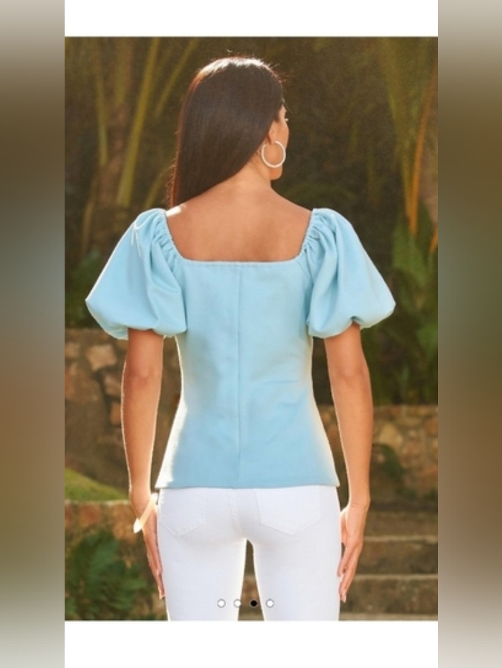 NWOT! Boston Proper Women's Sky Blue Spring Puff Sleeve Resort Crop Top Small - Picture 8 of 16